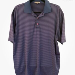 Peter Millar Polo Men’s Large Navy Blue Red Stripe 3 Button Short Sleeve Shirt